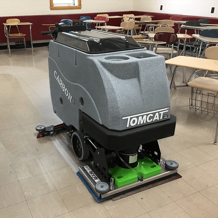 Tomcat floor scrubber showcasing its cleaning power