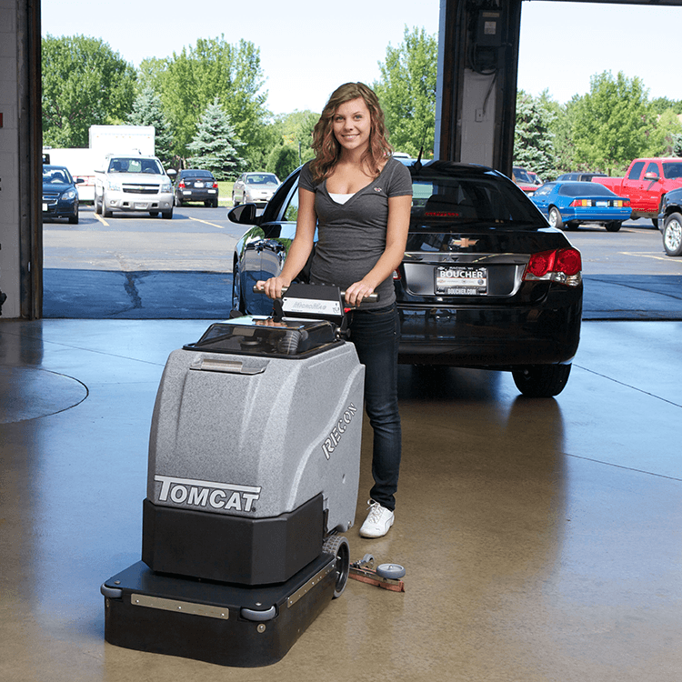 Tomcat floor scrubber showcasing its cleaning power