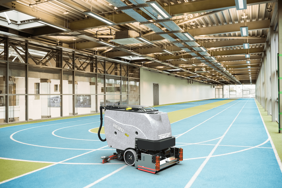 Tomcat showcasing the various applications of their floor scrubbers, in this case, in Sports Arena