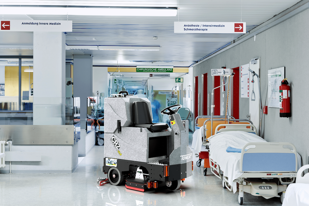 Tomcat showcasing the various applications of their floor scrubbers, in this case, in Healthcare